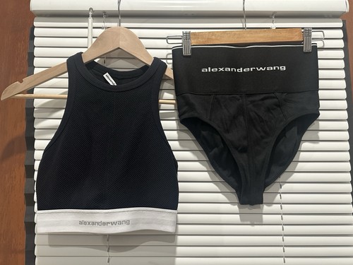 Alexander Wang Logo Embroidery Crop Jersey & Elastic Brief In Ripped Jersey