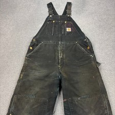 Carhartt Dungarees Adult 36x30 Black Overalls Quilted Duck Bib Double Knee Mens*