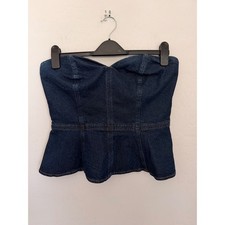 Express Boho Western Dark Wash Denim Peplum Tube Top Sweetheart Corset Sz M NWT