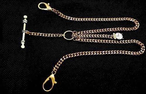 Gold Plated Strong Pocket Watch Albert Double Chain With Ornate Fob.