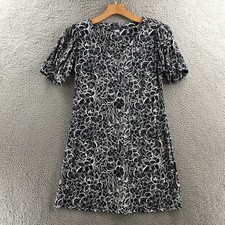 Tommy Hilfiger Dress Womens 14 Navy White Floral Mini Shift Pullover Puff Sleeve
