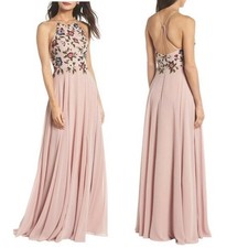 JENNY YOO Floral Embroidered Sophie Luxe Chiffon Dress Pink Size 2 retail $325