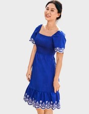 Gymboree Womens XS Eyelit Cotton Poplin Tiers Blue Belle Dress NWT Spring Easter