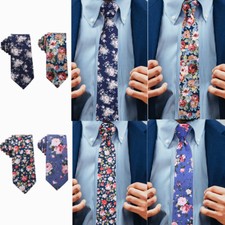 Men's Cotton Printed Floral Neck Tie Skinny Tie for Wedding Groomsmen Tie
