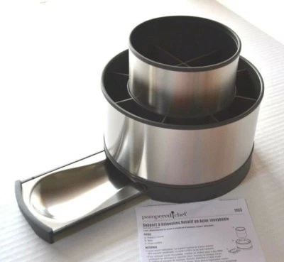 Pampered Chef STAINLESS STEEL ~ ROTATING UTENSIL HOLDER ~ Turntable Turnabout
