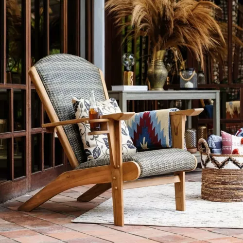 New Adirondack Chair Teak Patio Upholstered Outdoor Weather Resistant Furniture