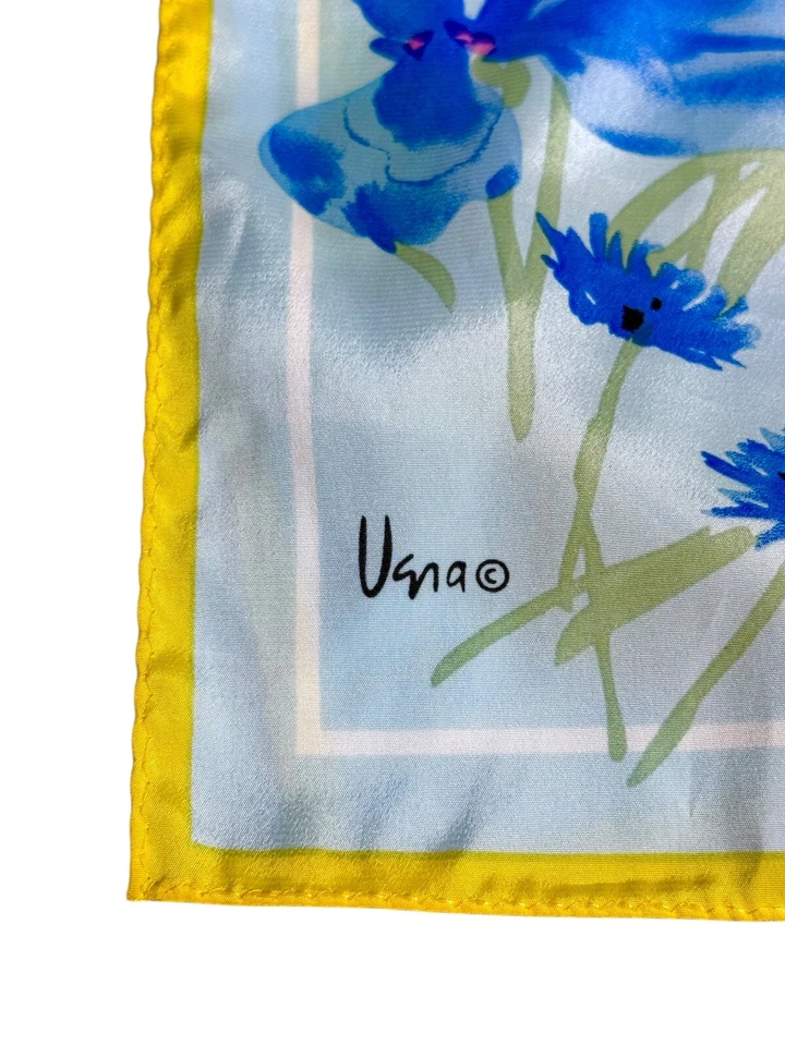 Винтажный синий желтый цветочный полиэстер Vera Veresa 46 дюймов на 10,5 дюйма - Изображение 4 из 4