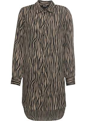 Neu Bluse mit Zebraprint Gr 42 Schwarz Khaki Zebra Bedruckt Damen Longbluse