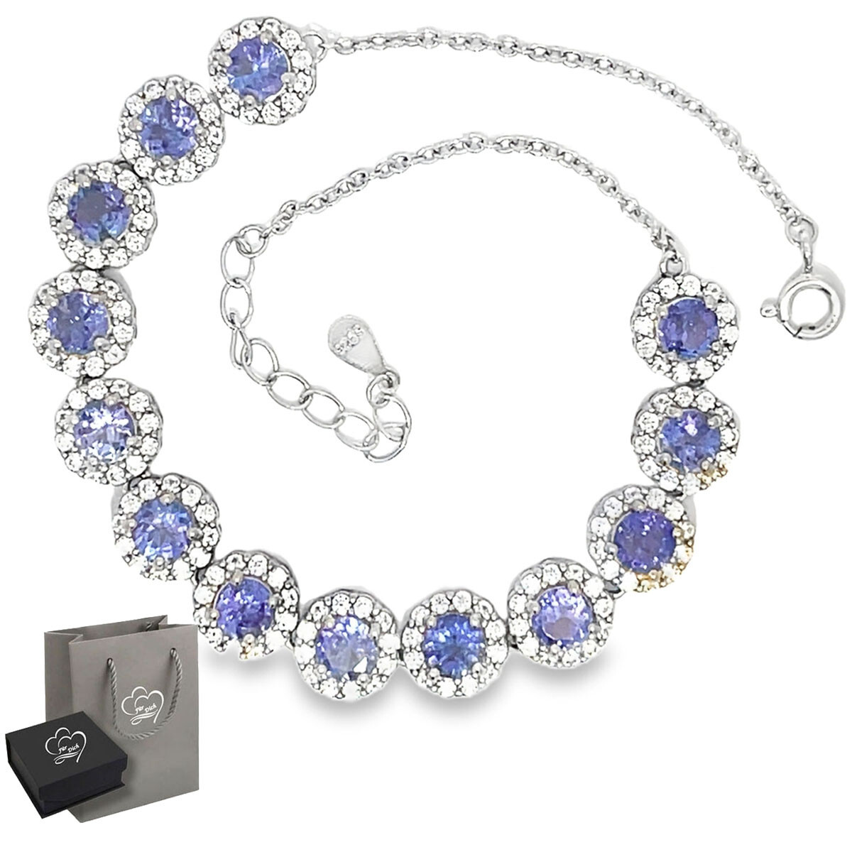 Echte Tansanit Edelsteine Armband 925 Silber Geschenk für Frauen Freundin Damen