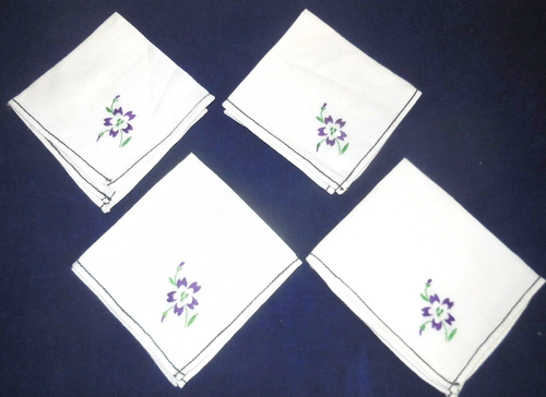 Vintage bestickte kleine zierliche 30x30" Mittagessen Tischdecke mit 4 passenden Servietten - Bild 2 von 11