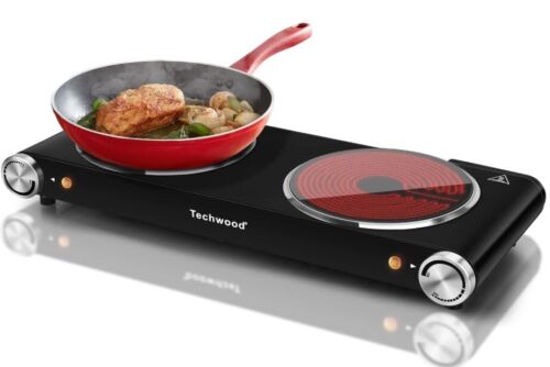 Table de cuisson portable en céramique infrarouge Giveneu double brûleur, plaque chauffante 1800 W - Photo 1 sur 5