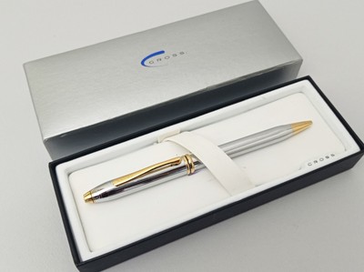 Cross Townsend Medalist Chrome Gold Trim 23k Ballpoint Pen Vintage Box Excellent
