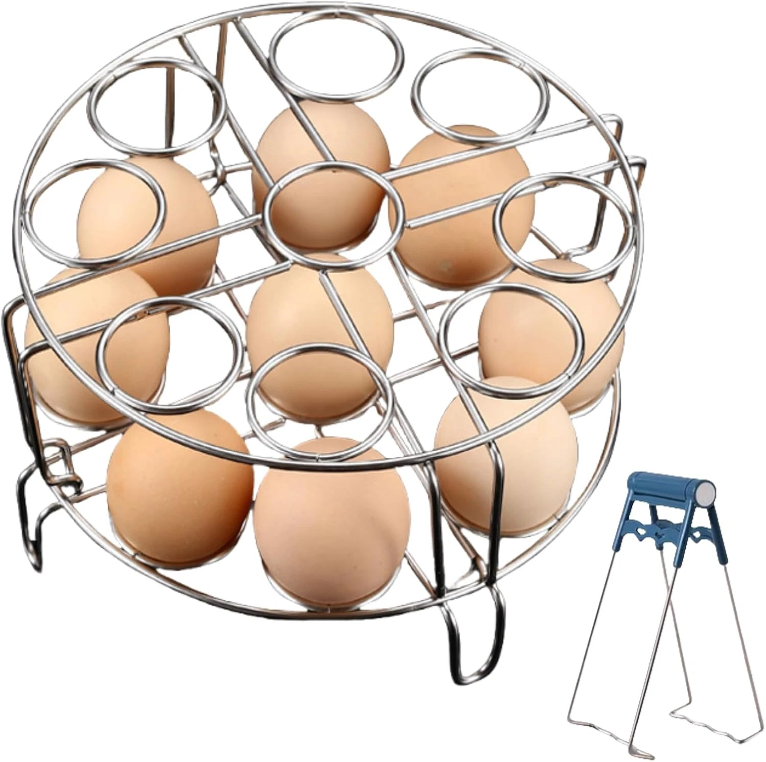 2Pcs Egg Steamer Rack with Hot Plate Gripper Set, Stackable Trivet for Instant P