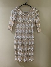 Sequin Dress Crystal Doll Medium Nude Lined Blush Women Low Back NYE Holiday