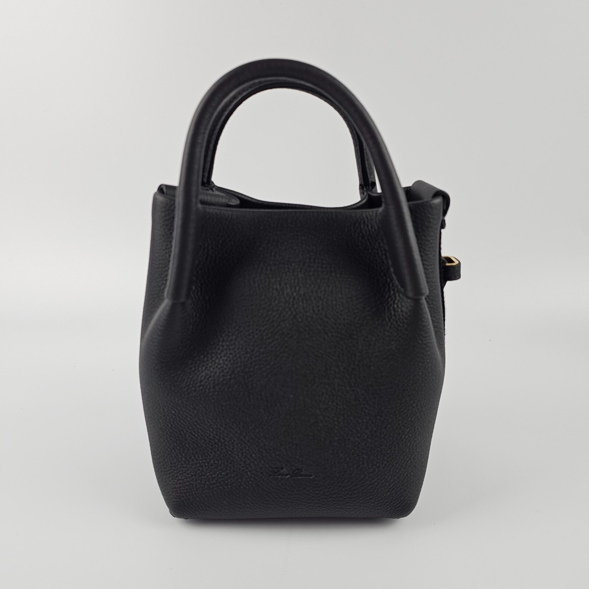LORO PIANA Micro Bale $2850 Black Grained Calfskin Top Handle Bag
