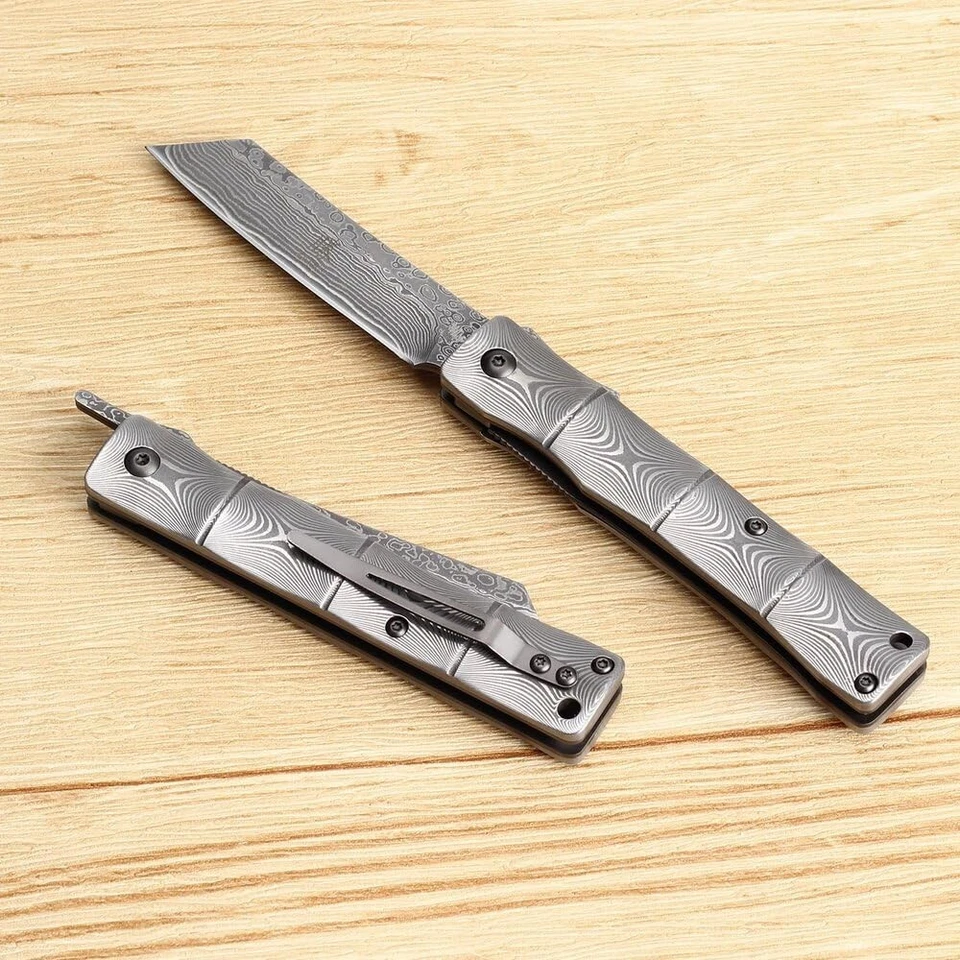 Razor Sharp Handmade Japanese Pocket Folding Knife with Damascus Steel Blade - Image 4 of 4