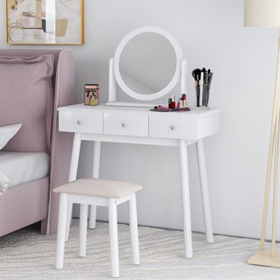 Vanity Dressing Table Stool Set Round Mirror Bedroom Makeup Desk