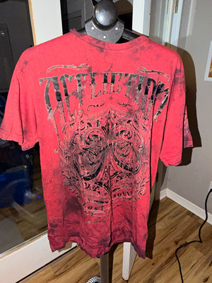 Affliction Men s L Red/Black Live Fast Motorcycle Graphic Crew Neck T-Shirt