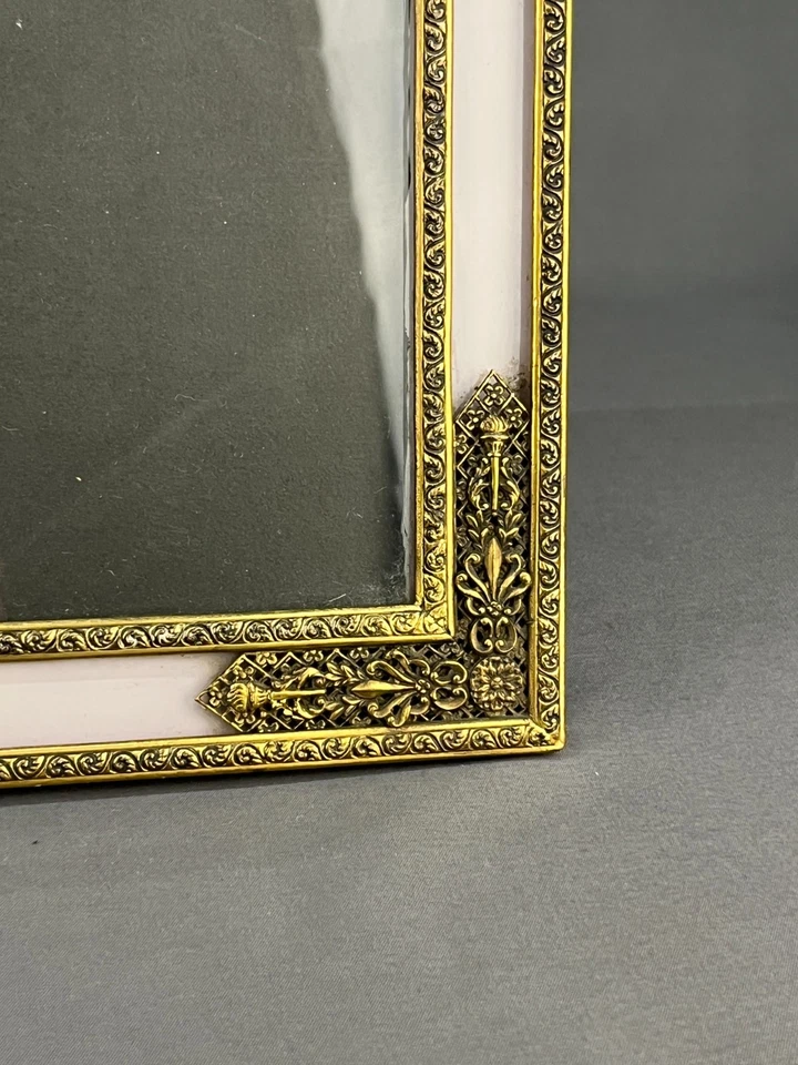 1930 Art Deco 8"X10" latón y filigrana fama con bordes pintados al revés (2) Foto 3 de 4