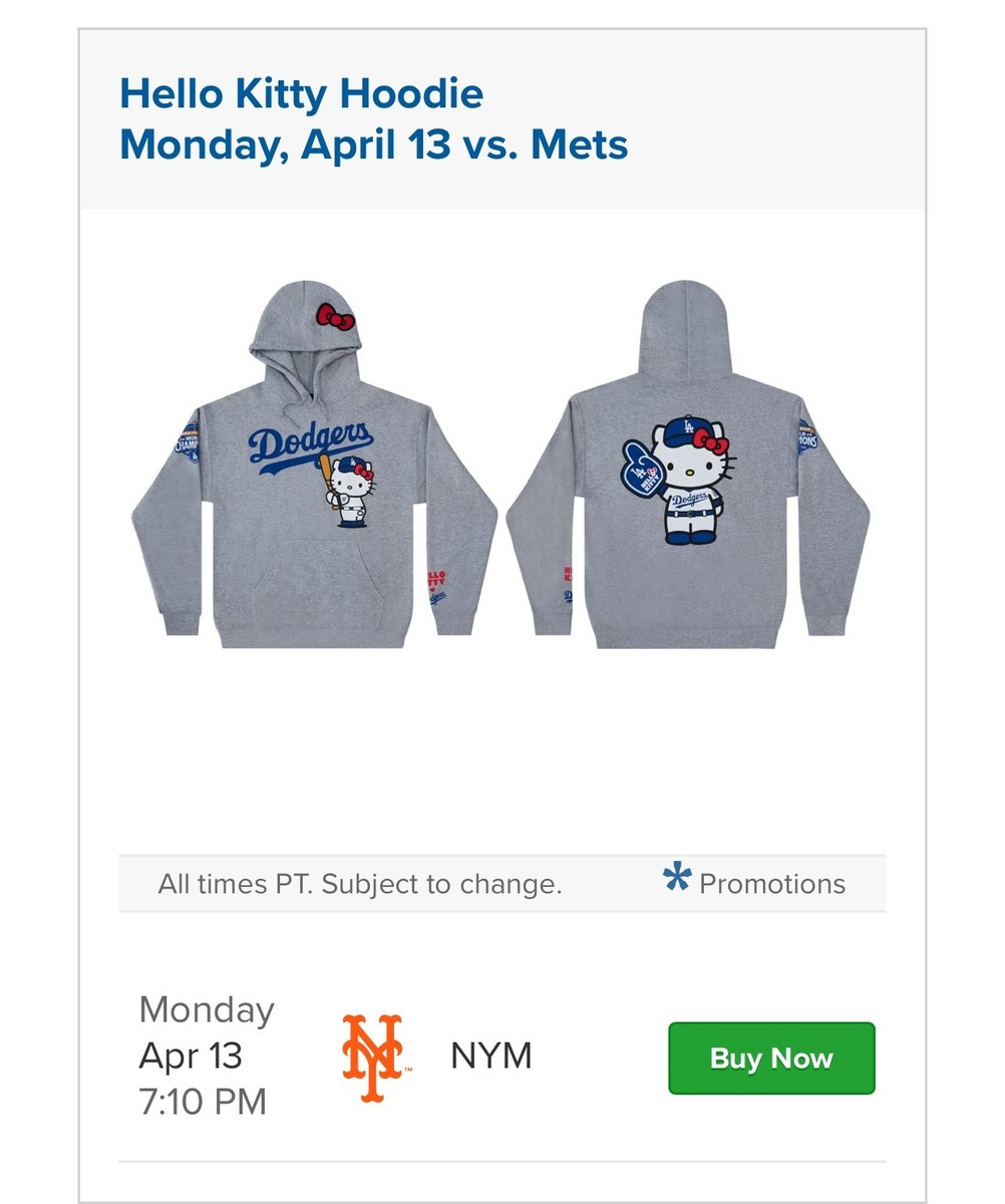 Hello Kitty x LA Dodgers Hoodie Size MEDIUM 4/13/2026 SGA New In