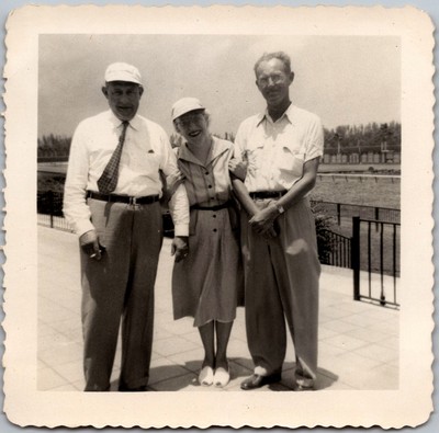 Vintage Snapshot Smiling Group of Three Outdoors 1940s