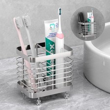 Stainless Steel Toothbrush Holder 2 Slot Wall Mount Bathroom Organizer Silver
