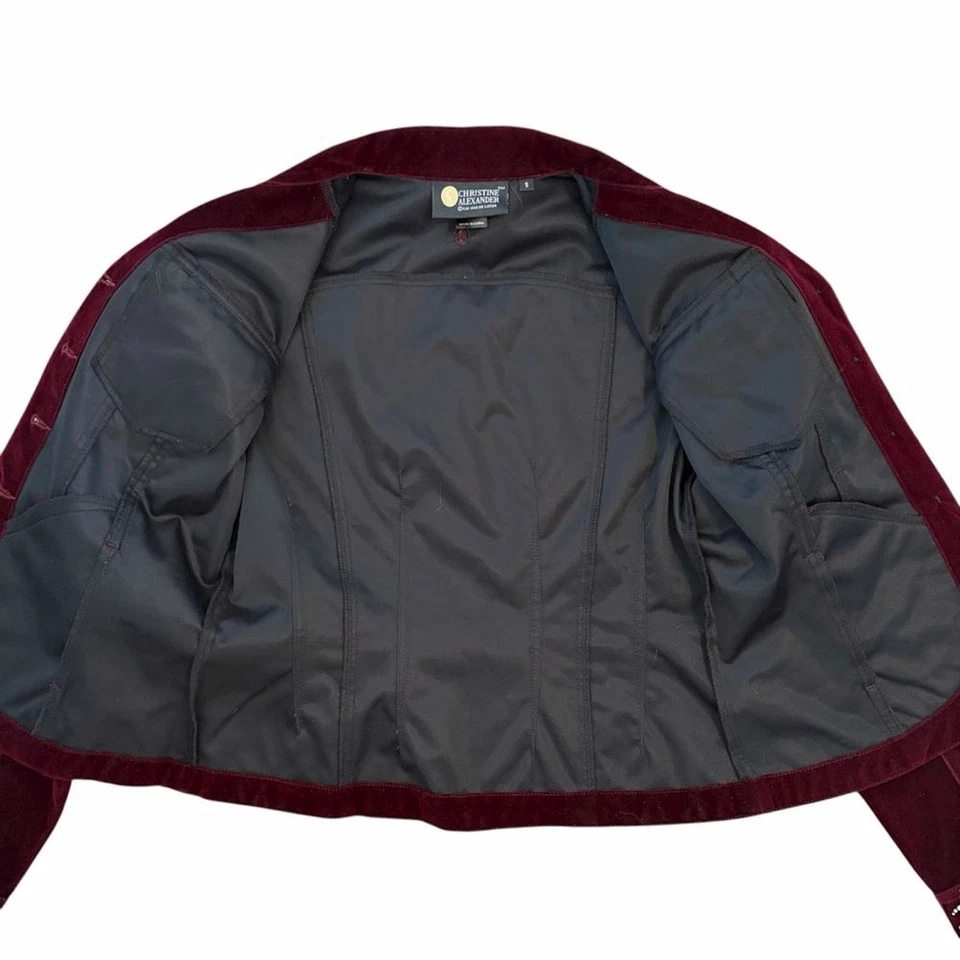 Christine Alexander Velvet Jacket Embroidered Velour Red Burgundy Holiday Small - Image 3 of 4