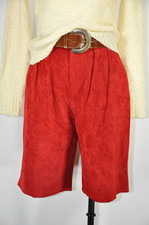 80s Vintage Red Suede Brushed Leather Pleated High Waist Shorts Pants Women XS S