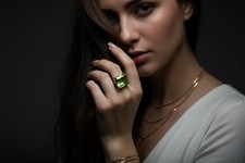 Green Tourmaline Ring Anemone Handmade Vermeil Gold Square Cut Jewelry