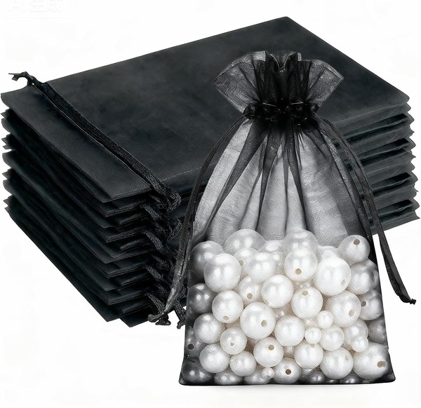 OrganzasäCkchen 13X18Cm Schwarz 50 StüCk Kordelzug Geschenkbeutel Hochzeit-image