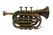 Antique Brass Finish Pocket Trumpet Bugle Flugel Horn Elegant Mouthpiece Trumpet