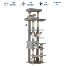 Garvee 74 Inch Multi-Level Indoor Cat Tower for Large Cats Light Gray