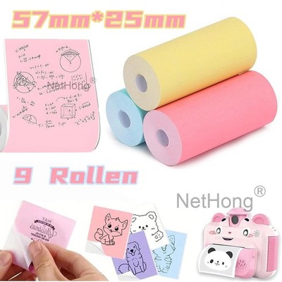 9x Thermopapier 57x25mm selbstklebendes Thermopapier für Mini-Fotodrucker~