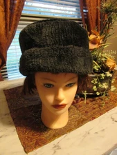 Vintage Russian Style Black Faux Fur, Lined Hat Warm Winter Cossack One Size
