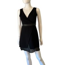 ALICE + OLIVIA Black Deep V Open Back Asymmetrical A-Line Mini Dress, Sz US 2