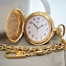 143 Working SEIKO Pocket Watch Men's Gold White Antique