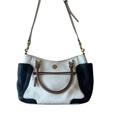 Tory Burch Frances Satchel Colorblock Leather Navy Cream Crossbody