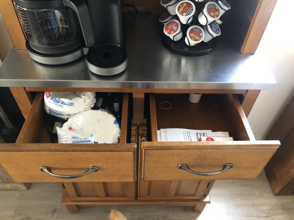 Tall, Narrow Coffee Bar, Sturdy/ Solid Wood With Stainless Steel Top - Image 2 of 4