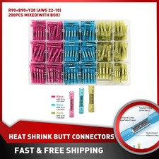 200pcs Heat Shrink Butt Wire Splice Connectors Seal Crimp Waterproof Terminals