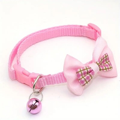 Adjustable Safety Buckle Cute Puppy Kitten Pet Collar Bow Tie Plaid Pattern Bell