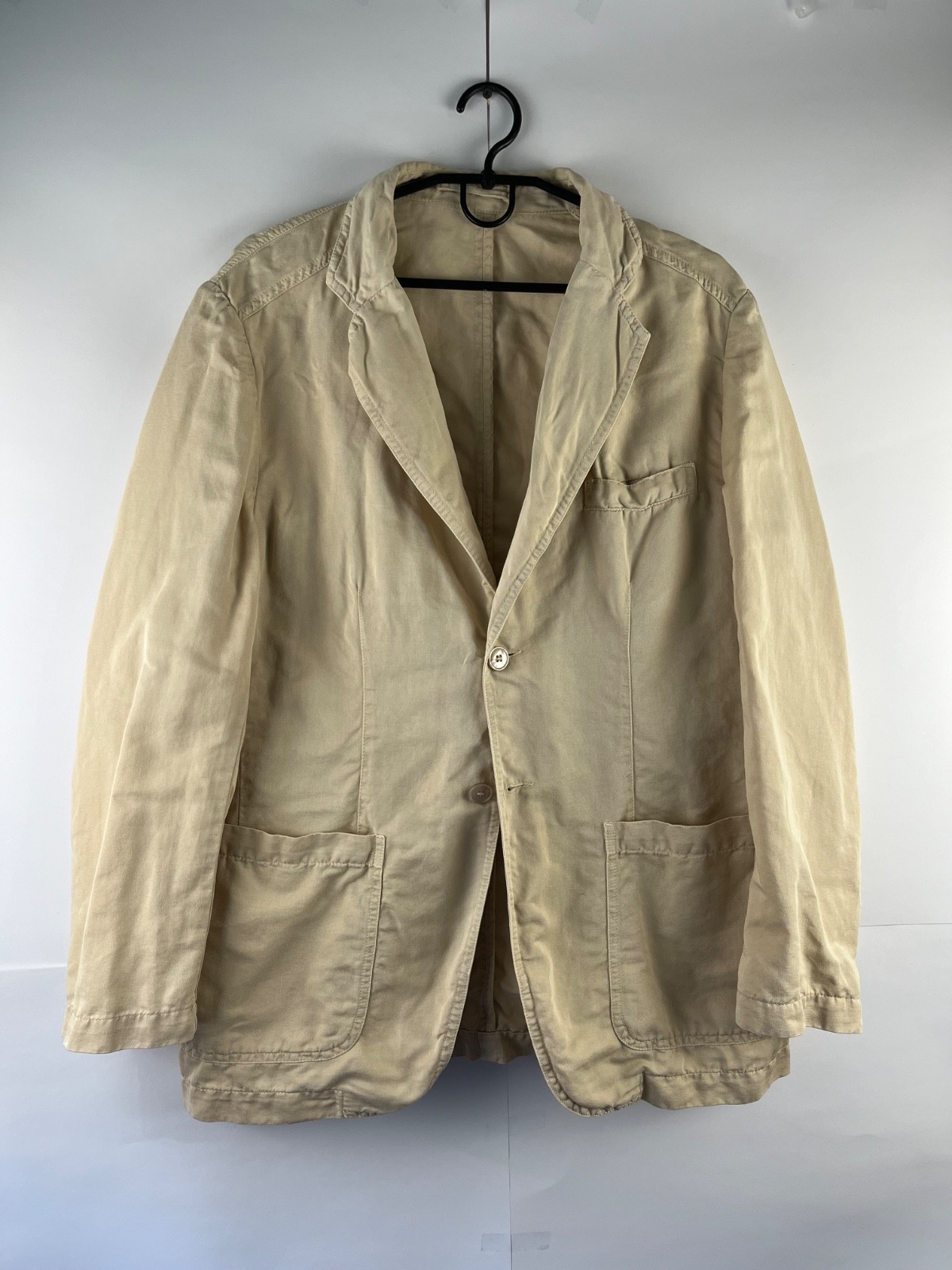 Z Zegna Luxury Solid Men Beige Linen & Cotton Blazer Jacket Made in Italy Sz 52