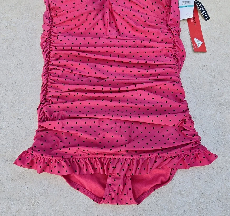 TRAJE DE BANHO FEMININO JANTZEN TAMANHO 16 ROSA BOLINHAS PEÇA ÚNICA NOVO! Varejo US$ 112 - Imagem 3 de 4