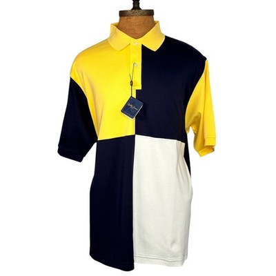 Bobby Jones Classic Fit Polo Shirt Color Block Blue Yellow White XL