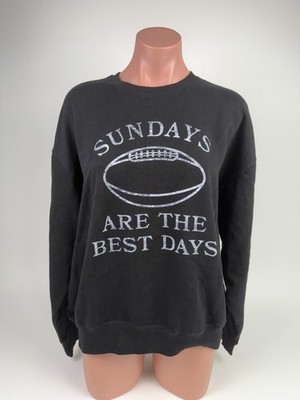 Victoria's Secret PINK Sundays are the Best Day Crew Neck Sweatshirt Black L NWT