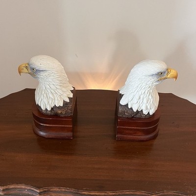 Andrea Eagle Head Resin Wood Bookends with Wooden Base