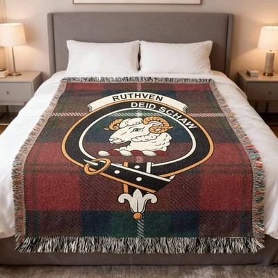 Clan Ruthven Tartan Woven Blanket   Scottish Heritage