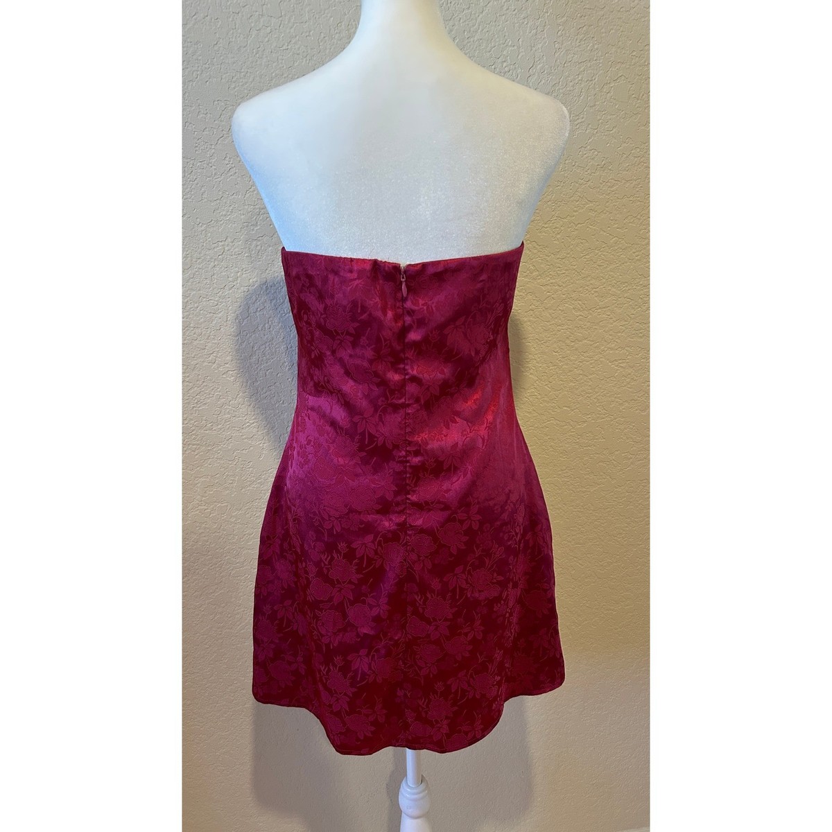 ramie strapless mini dress burgundy low impact Lioray Burgundy Satin Bandeau-Neck A-Line Mini Dress – Club L London main image 0