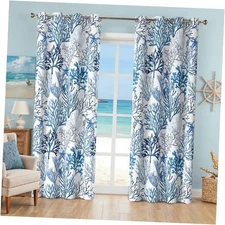 Coastal Beach Curtains 2 Panels Set Nautical 52"W x 84"L (Pack of 2) Blue Coral