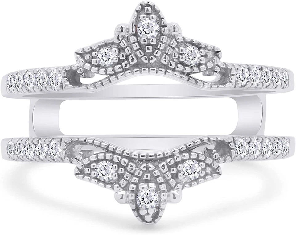 1/7ct Enhancer Guard Filigree Wedding Band Ring Natural Round Diamond Sterling - Image 2 of 4