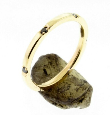 6 Black Diamond Eternity 14 K Comfort Fit Gold Wedding Band or Stacking Rings